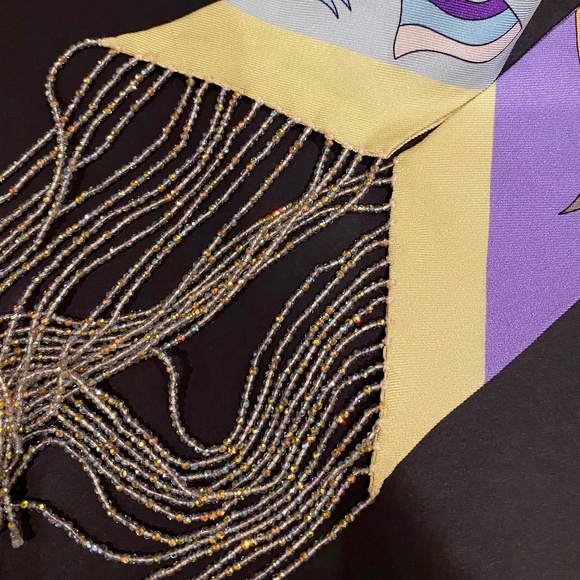 REGINIQUE DESIGNS Skinny Silk Scarf Featuring Crystal Bead Fringe SeraBijoulet - Picture 8 of 12